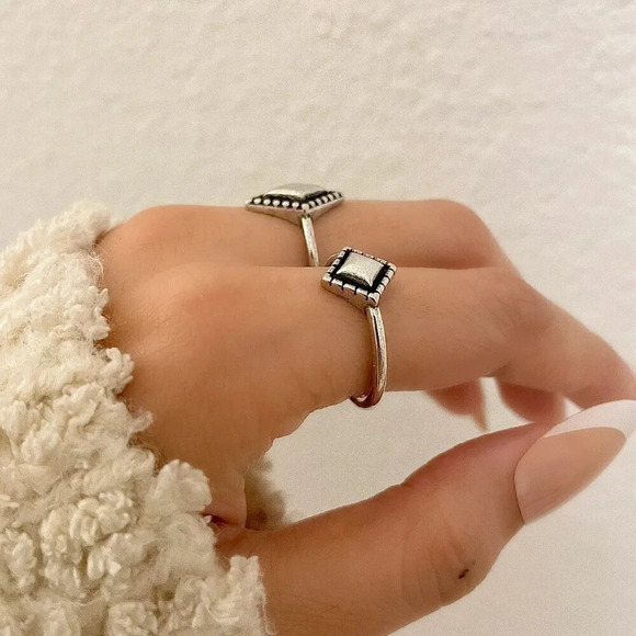 925 Sterling Silver Minimalist Ring Geometric Ring Stackable Ring Band - Picture 4 of 11